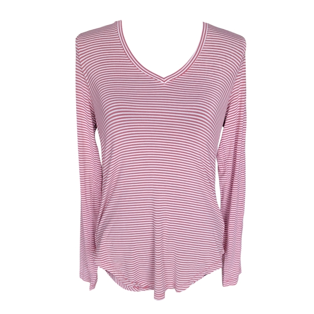 Old Navy Pink and White Stripe Luxe Long Sleeve Tee  Women's Size M